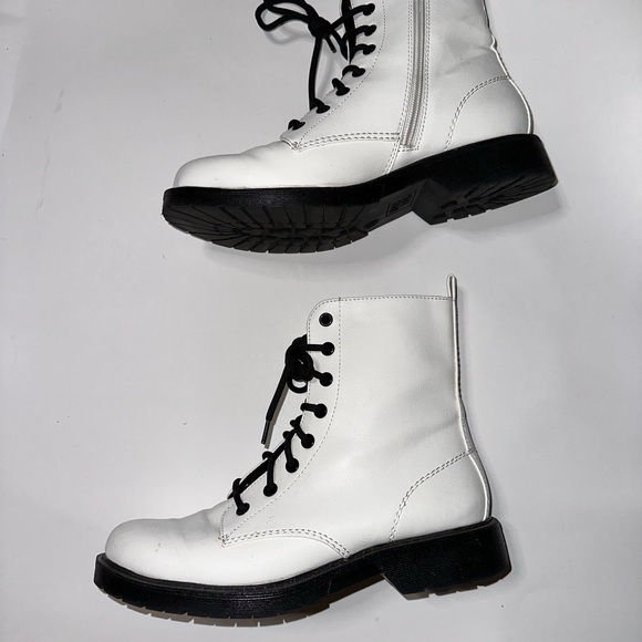 White Combat Boots Faux Leather Combat Boot - Picture 4 of 11